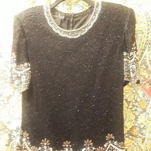 Vintage gold and black laurence kazar beaded top